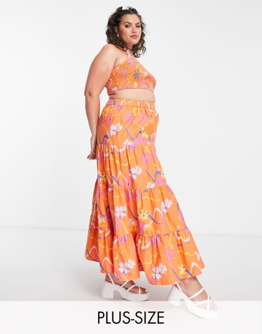 burnt orange tiered maxi skirt