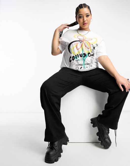 COLLUSION Plus flower print graphic t-shirt in white