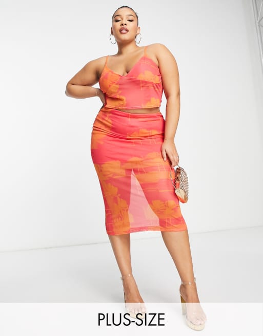 COLLUSION Plus flower print mesh cami co-ord  in pink
