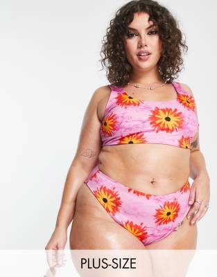 Collusion Flower Print Reversible Bikini Crop Top In Multi