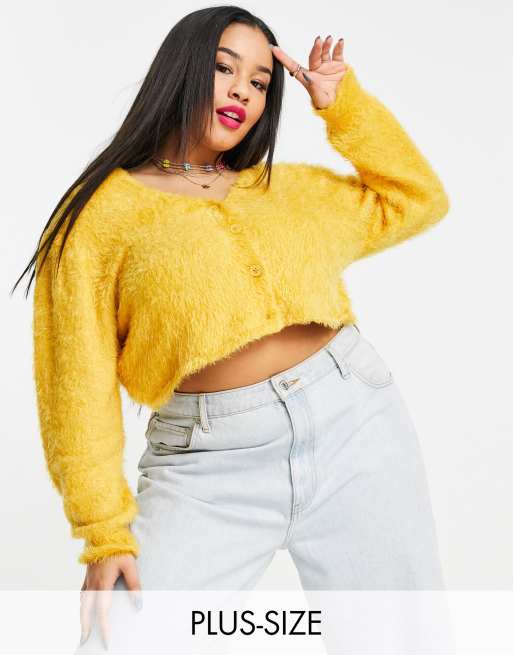 COLLUSION Plus fluffy cardigan in ochre yellow ASOS