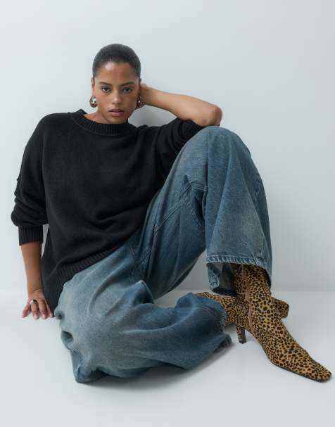 COLLUSION plus fluffy crew neck jumper in black - view 1