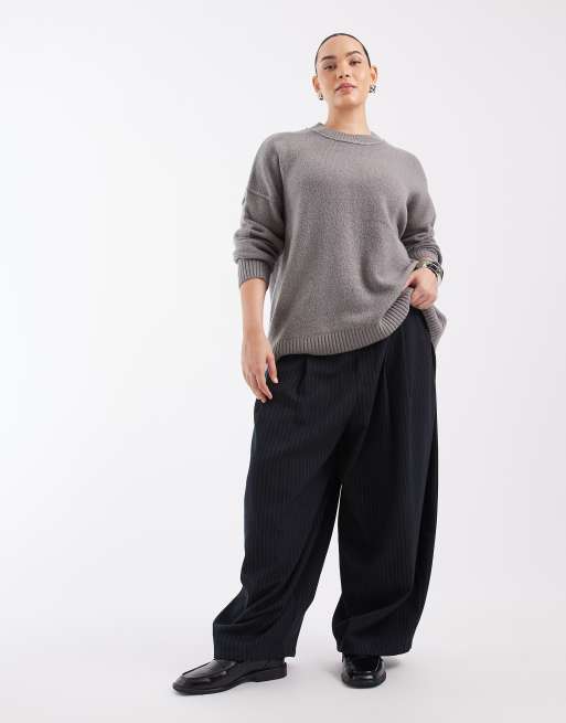 COLLUSION plus fluffy crew neck jumper in grey, 2 of 4