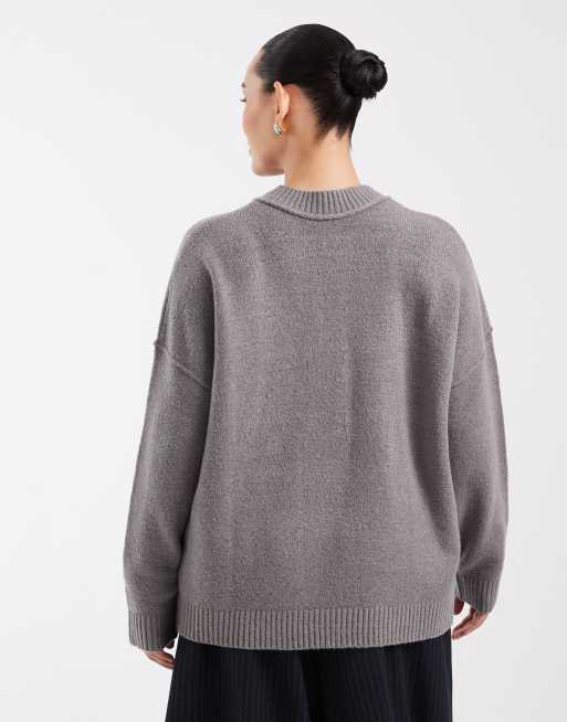 COLLUSION plus fluffy crew neck jumper in grey, 4 of 4
