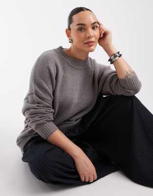 Collusion Plus Fluffy Crew Neck Sweater In Gray