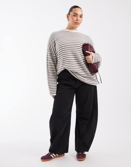 COLLUSION PLUS fluffy oversized stripe jumper in grey, 2 of 4