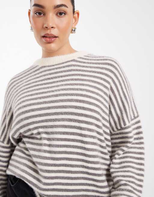 COLLUSION PLUS fluffy oversized stripe sweater in gray, 4 of 4