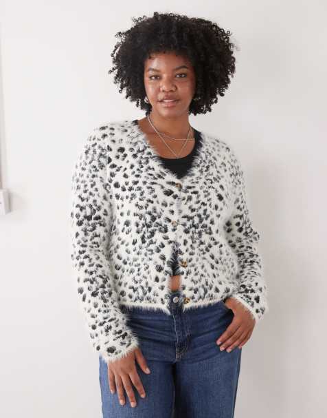 COLLUSION plus fluffy snow leopard knitted cardi - view 1