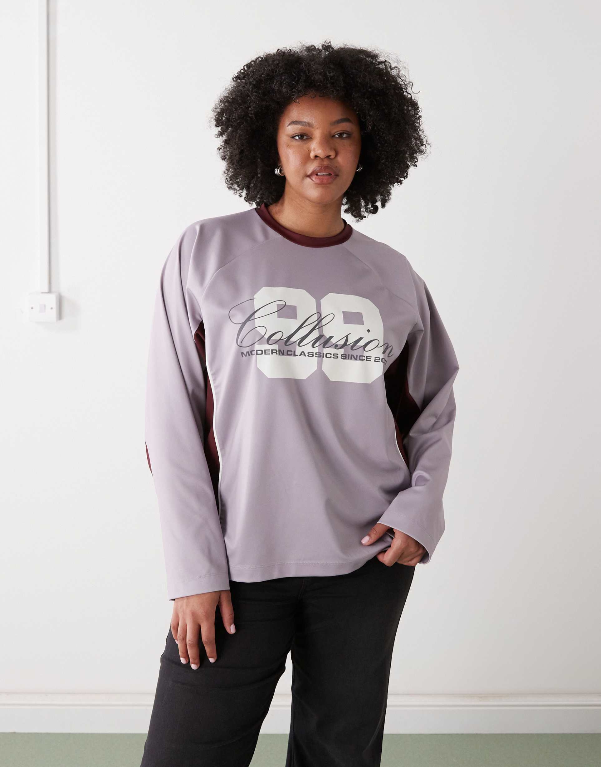 collusion plus football long sleeve tee with number graphic