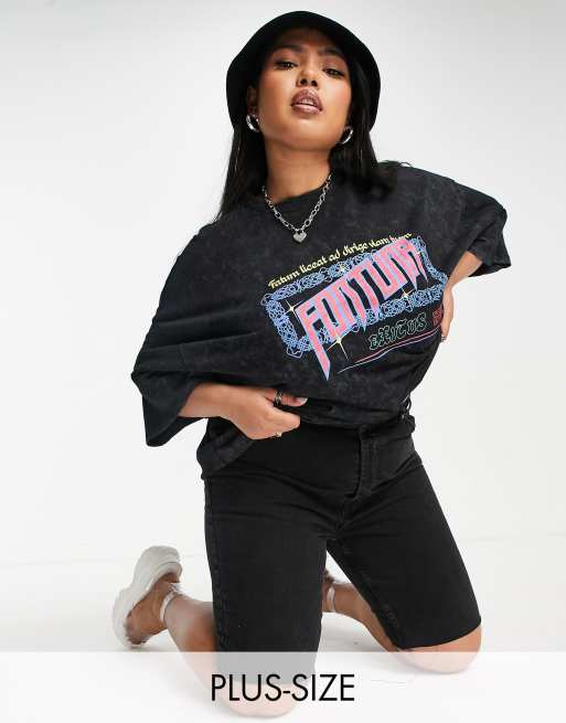 COLLUSION Plus - Fortuna - T-shirt délavé d'ensemble à l'acide avec motif - Gris