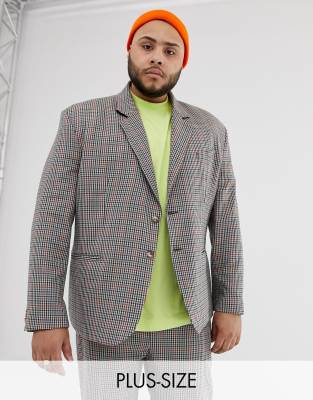 COLLUSION  Brunrutig kostymjacka i plusstorlek med oversize-passform Brun