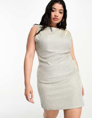 COLLUSION Plus glitter tank top mini dress in silver