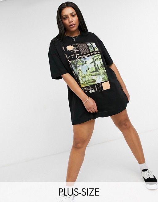 COLLUSION Plus graphic print short sleeve t-shirt dress in black
