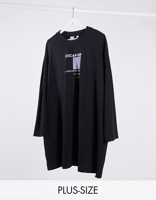 COLLUSION Plus graphic text print long sleeve t shirt dress