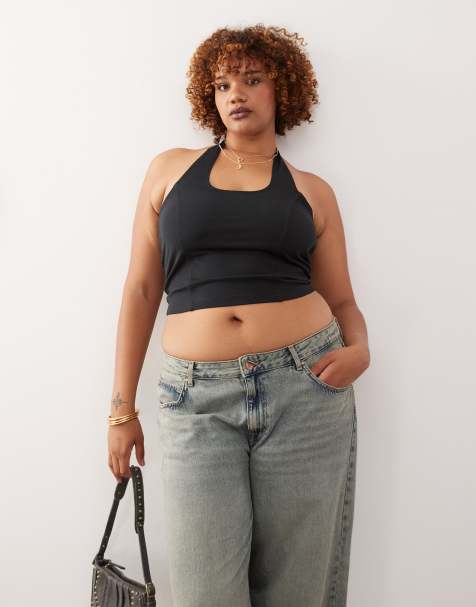 COLLUSION Plus halter top with piping detail in black - view 1