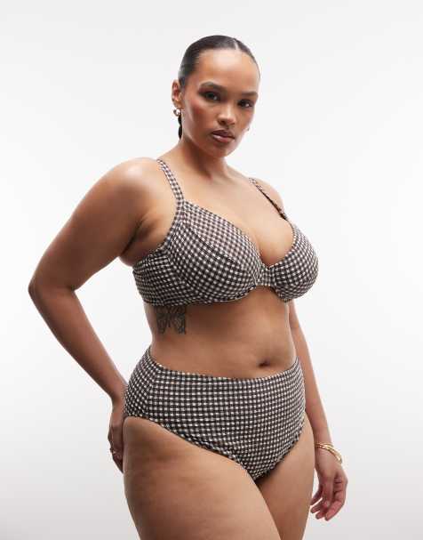 Collusion Plus - Haut de bikini à armatures en crépon - Vichy marron - view 1