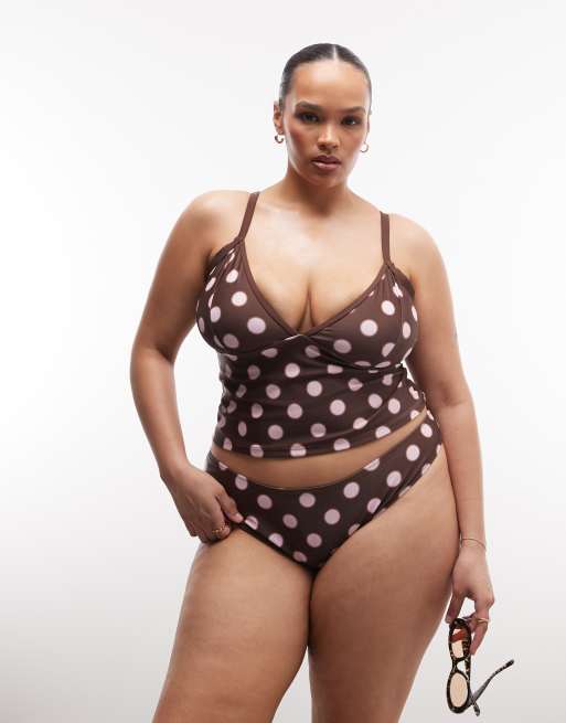 Collusion Plus - Haut de bikini coupe tankini à pois flous - Marron, 3 de 4