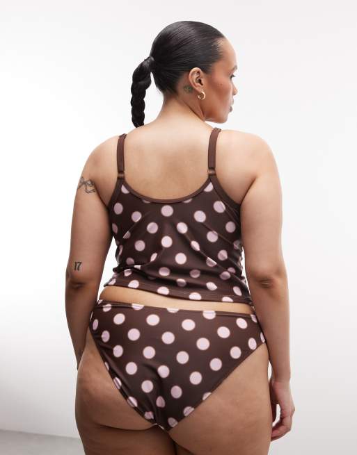 Collusion Plus - Haut de bikini coupe tankini à pois flous - Marron, 4 de 4