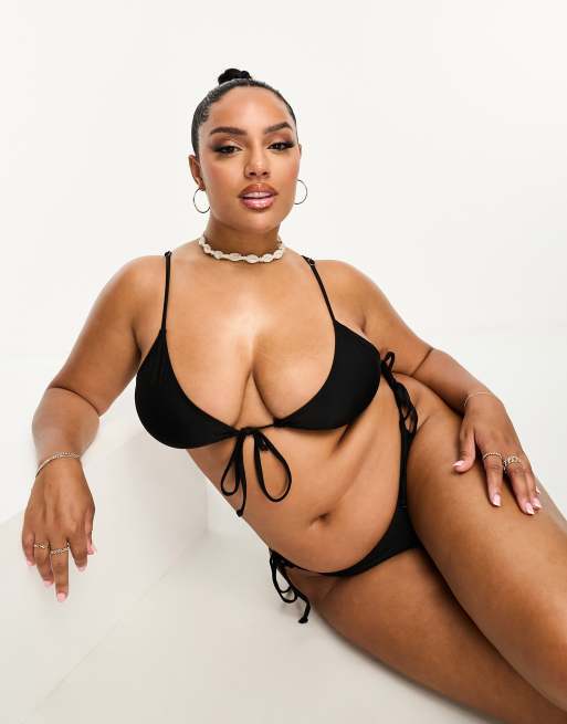 COLLUSION Plus - Haut de bikini triangle noué sur le devant - Noir 