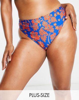 COLLUSION Plus hibiscus floral highwaisted bikini brief in blue - MBLUE - ASOS Price Checker