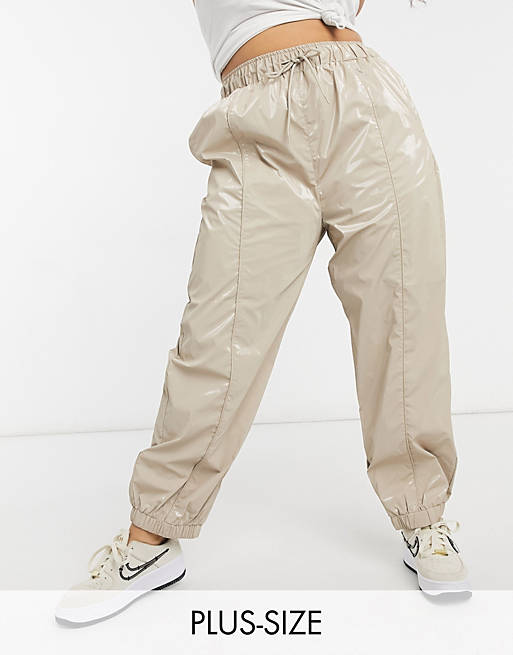 COLLUSION Plus high shine joggers in beige
