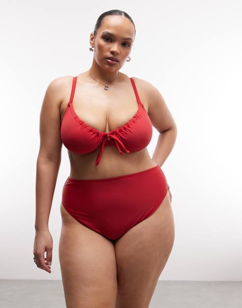 COLLUSION Plus high waist bikini bottoms in red - view 1