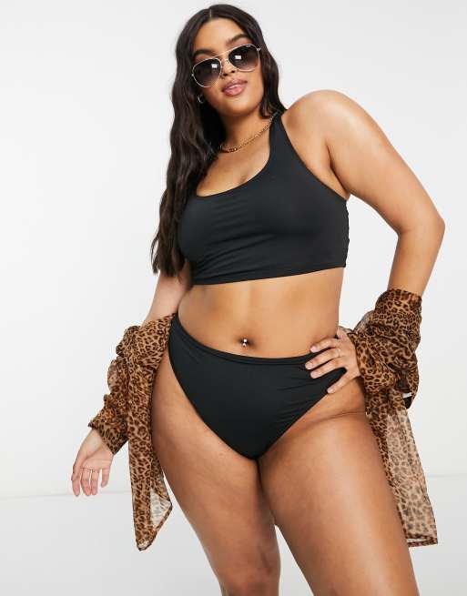 COLLUSION Plus high waist high leg bikini bottom in black - BLACK