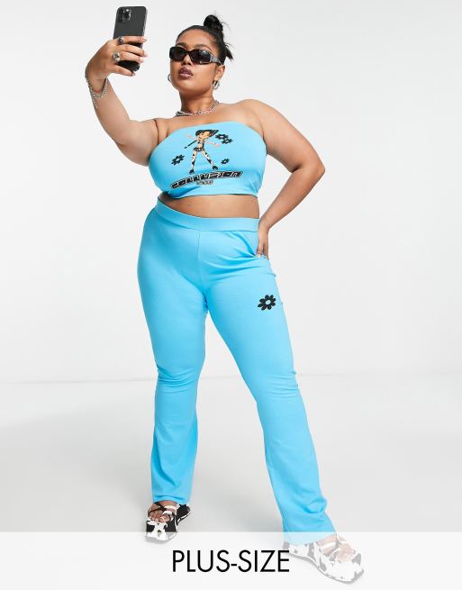 COLLUSION Plus - Joggers a zampa color acqua in coordinato