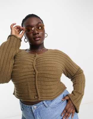 COLLUSION Plus knit long sleeve cardigan in light brown