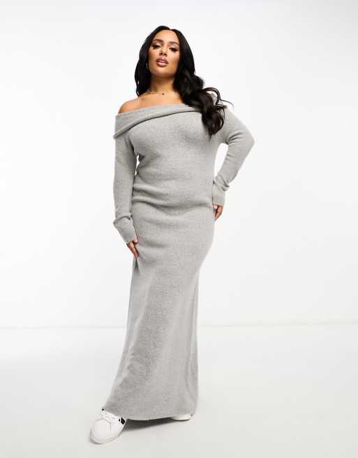 Light grey off shop the shoulder dress