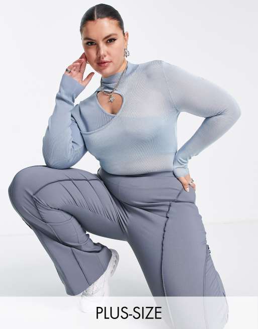 COLLUSION Plus knitted crossover cut out top in blue