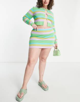 Collusion Plus Knitted Cut Out Mini Skirt In Multi