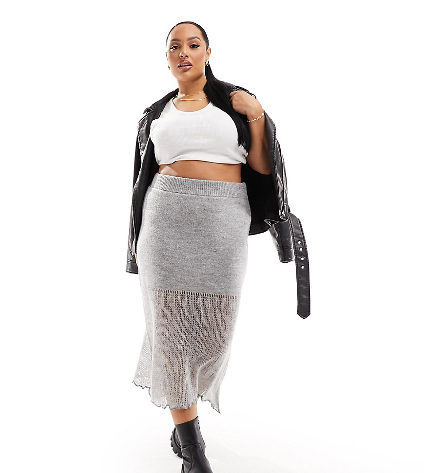 COLLUSION Plus knitted skirt co-ord in grey