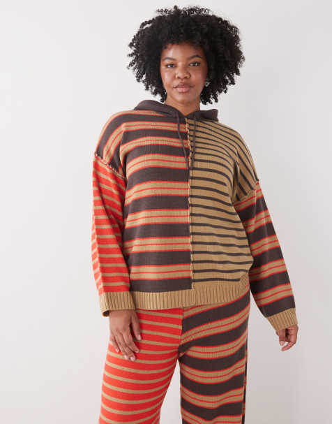 COLLUSION plus knitted spliced stripe hoodie co-ord - view 1