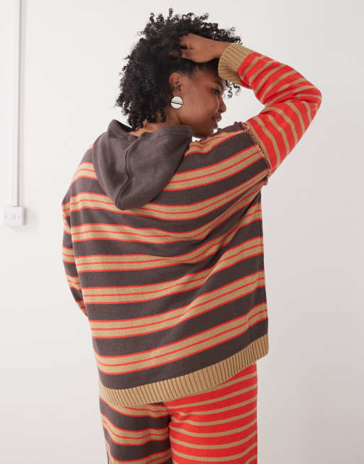 COLLUSION plus knitted spliced stripe hoodie co-ord, 2 of 4