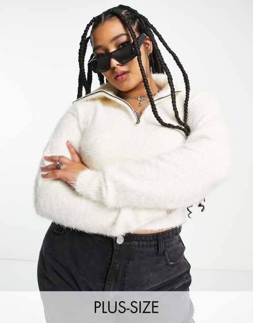 COLLUSION Plus knitted sweater with oversized zip collar in cream
