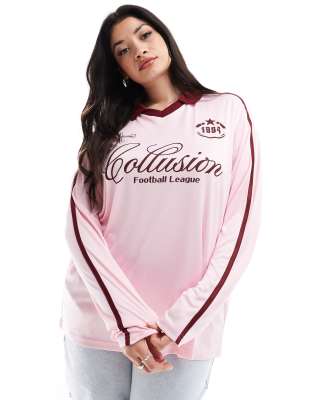 COLLUSION Plus - Langärmliges Oversize-Fußballshirt in Rosa