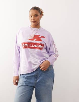 Collusion COLLUSION Plus lavender logo football long sleeve tee-Purple