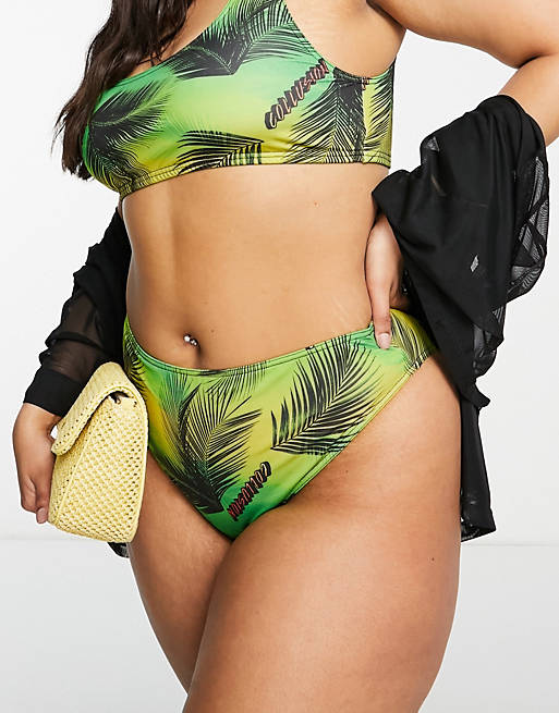 Leaf print high waist high leg bikini bottom in MGREEN Asos Women Sport & Swimwear Swimwear Bikinis High Waisted Bikinis 