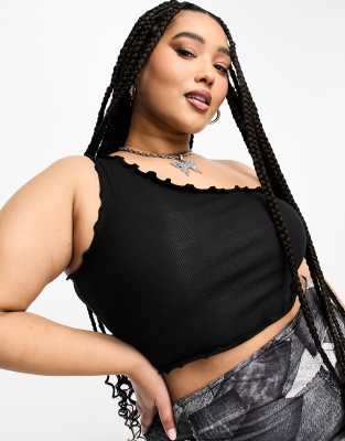 Collusion Plus Lettuce Edge One Shoulder Top In Black