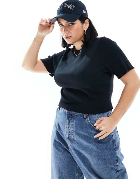 COLLUSION Plus lettuce edge ribbed t-shirt in black - view 1