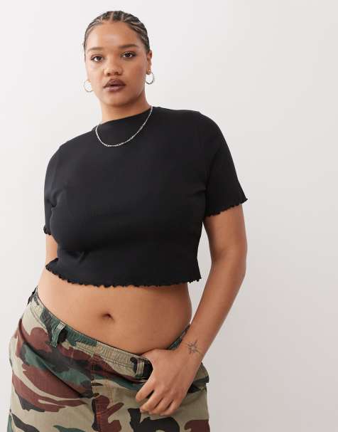 COLLUSION Plus lettuce edge ribbed t-shirt in black - view 1