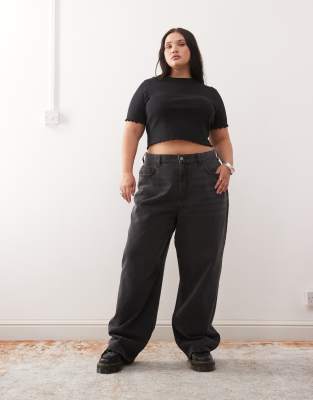 Collusion Plus Lettuce Edge Ribbed T-shirt In Black