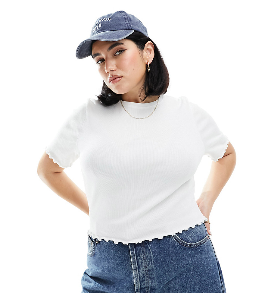 COLLUSION Plus lettuce edge ribbed t-shirt in white