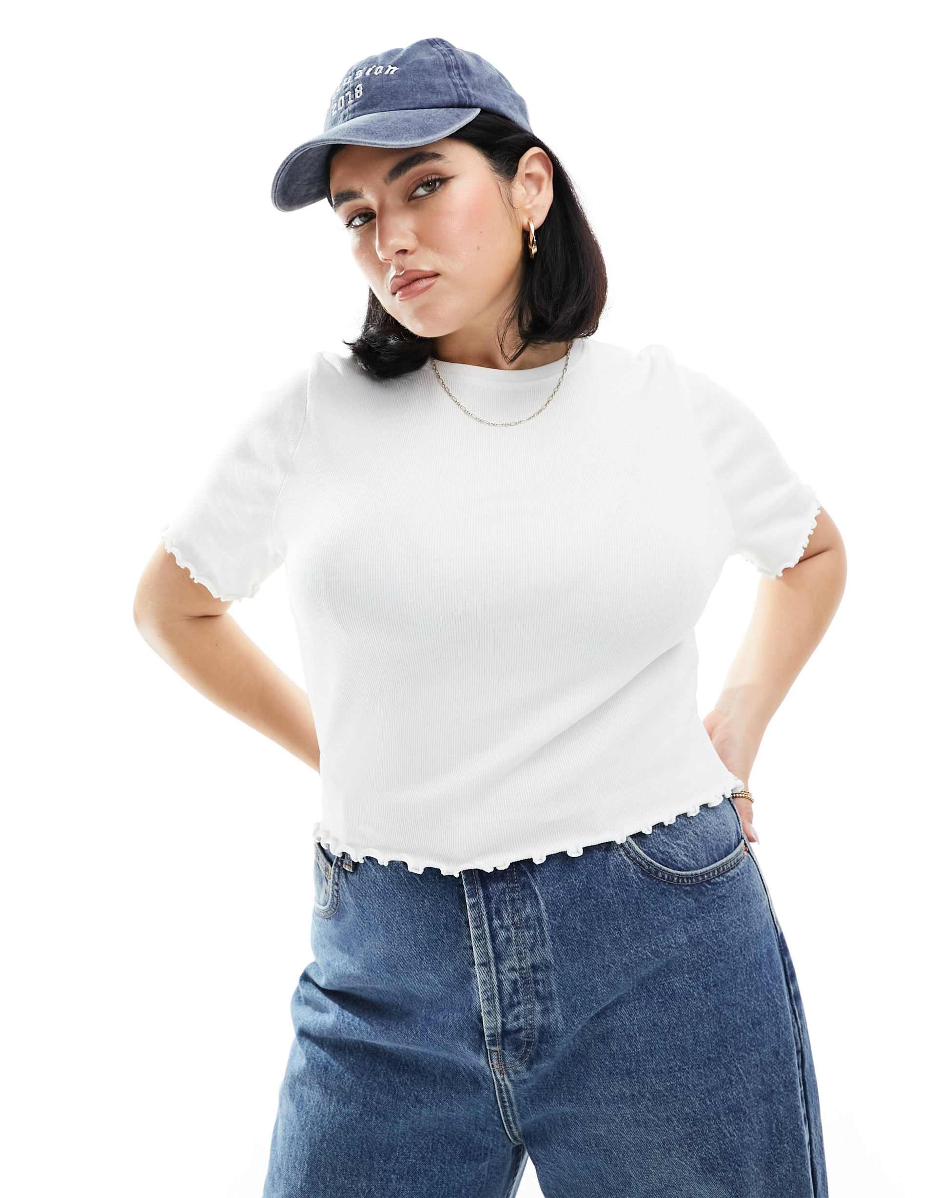 collusion plus lettuce edge ribbed t-shirt in white