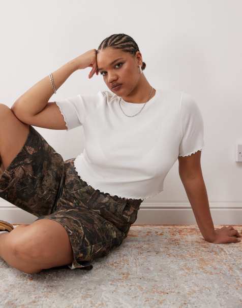 COLLUSION Plus lettuce edge ribbed t-shirt in white - view 1