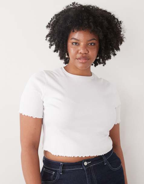 COLLUSION Plus lettuce edge ribbed t-shirt in white - view 1