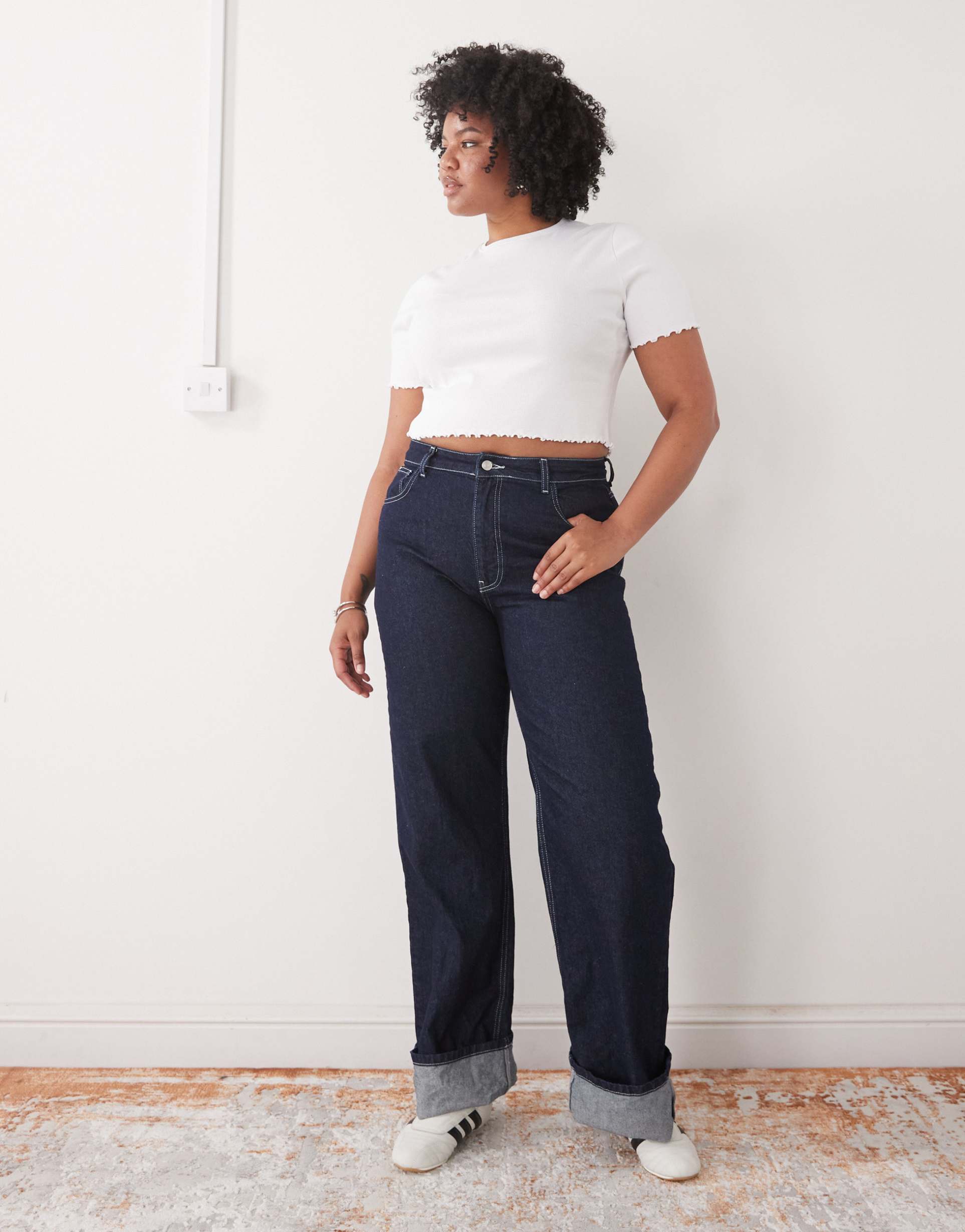 collusion plus lettuce edge ribbed t-shirt in white