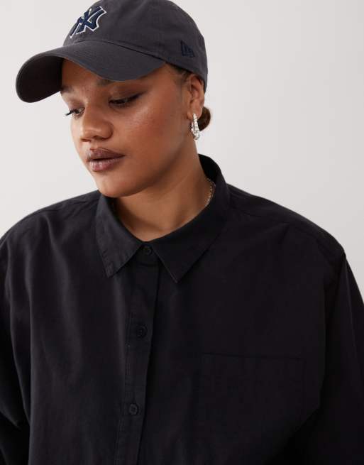 COLLUSION Plus linen look oversized shirt in black, 3 of 4