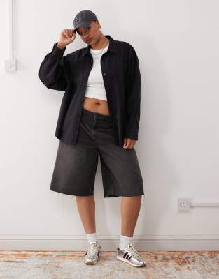 Collusion Plus Linen Oversized Shirt In Black